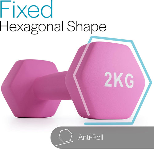 Core Balance Dumbbell Pair Hex Weight Neoprene Coated Cast Iron Strength Training (2 x 1kg, 2kg, 3kg, 4kg, 5kg, 6kg, 7kg, 8kg, or 10kg)