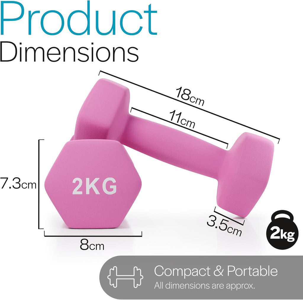 Core Balance Dumbbell Pair Hex Weight Neoprene Coated Cast Iron Strength Training (2 x 1kg, 2kg, 3kg, 4kg, 5kg, 6kg, 7kg, 8kg, or 10kg)