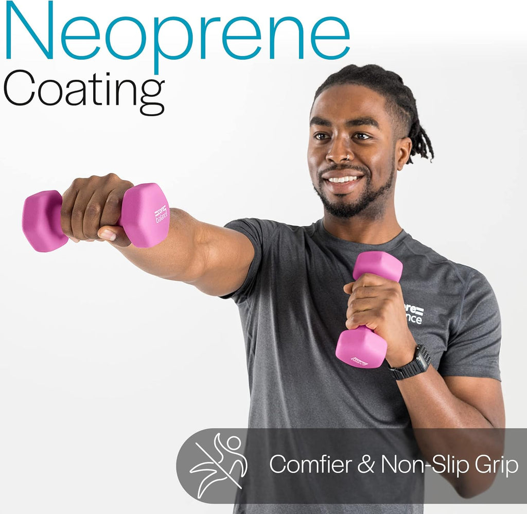 Core Balance Dumbbell Pair Hex Weight Neoprene Coated Cast Iron Strength Training (2 x 1kg, 2kg, 3kg, 4kg, 5kg, 6kg, 7kg, 8kg, or 10kg)